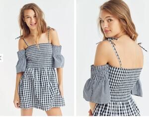 Vetiver Women's Brigette Black & White Cold-Shoulder Gingham Mini Dress Size 6